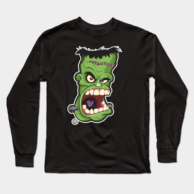 Halloween Frankenstein Head Shot Long Sleeve T-Shirt by Goin Ape Studios